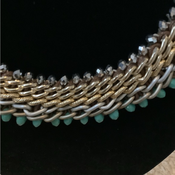 VINTAGE GORGEOUS TRI COLOR CHAIN TURQUOISE ACCENT SILVER-TONE CHAIN - Picture 2 of 8